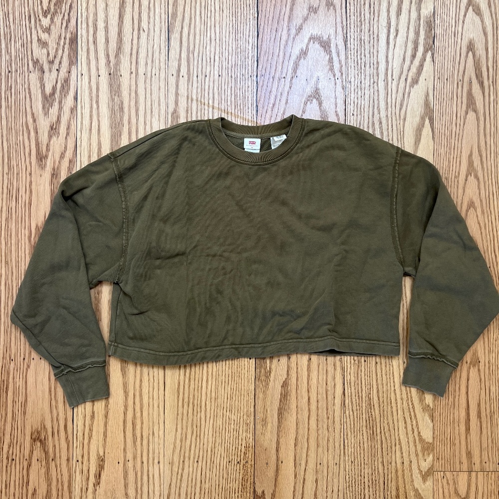 Levis - Roonie Pullover Cropped Sweatshirt Olive Color XS